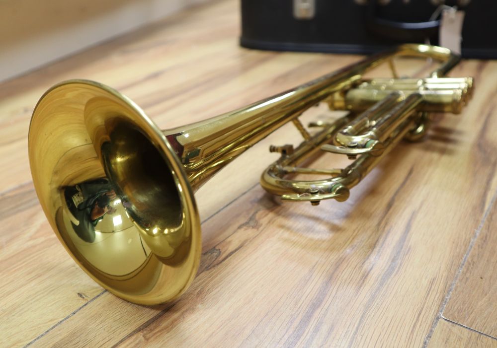 A Boosey & Hawkes Regent brass trumpet, cased